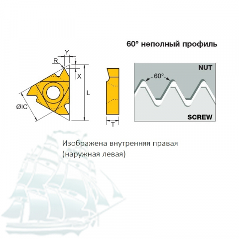 Пластина твердосплавная  для внутренней резьбы, неполный профиль 60°- Descar 16IR AG60