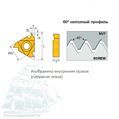 Пластина твердосплавная  для внутренней резьбы, неполный профиль 60°- Descar 16IR AG60